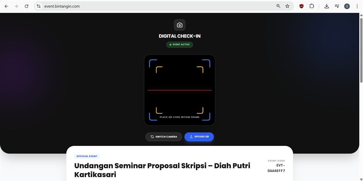 Tampilan proyek Event System Attendance